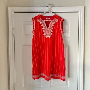 THML Red Embroidered Striped Sleeveless Dress